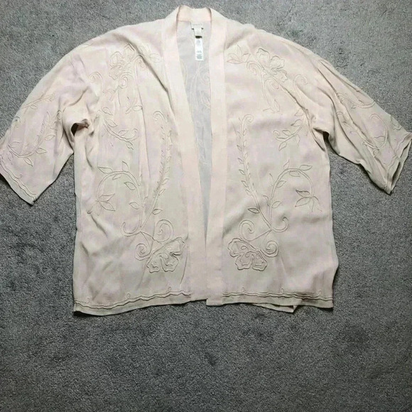 Chico’s Kimono Women Sz 2 Open Front 3/4 Sleeves Cream Color - Picture 1 of 12